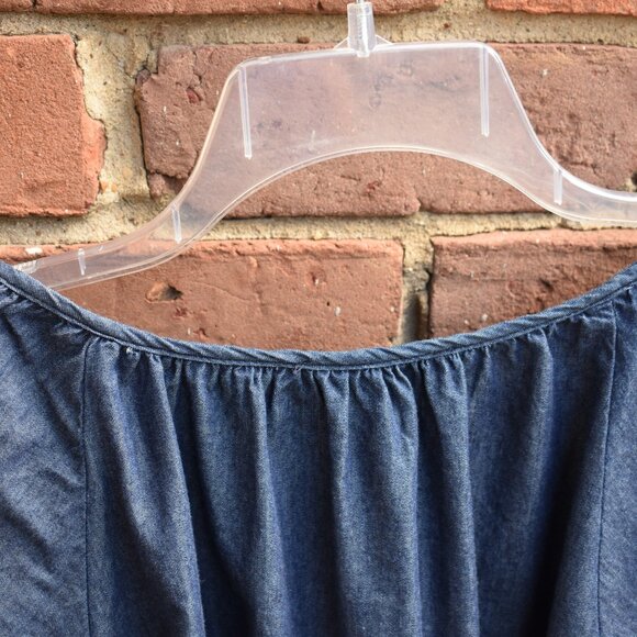 Karen Kane Contrast Stitch Denim Peasant Blouse Size L - Picture 10 of 11